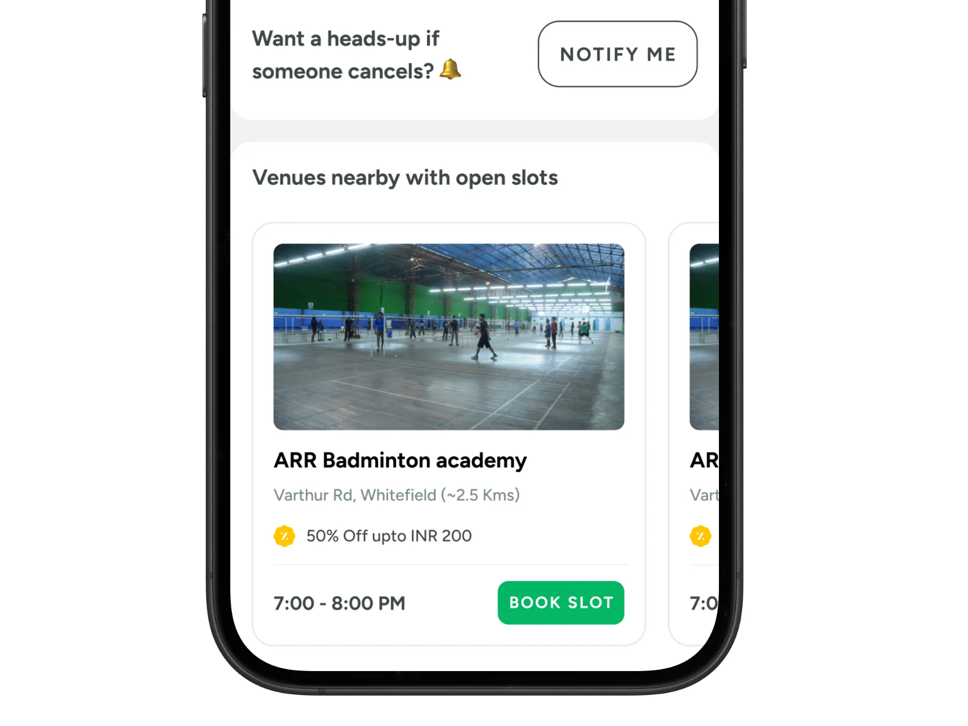 Nearby venues with open slots — turning a dead end into another chance